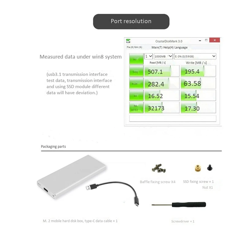 SRAPC089 Hard Disk Box, M.2/Ngff to Usb3.1 Type-C Adapter Box, Ngff Ssd to Usb3.1 Mobile Hard Disk Box