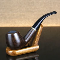 classic bent smoking pipe metal ring insert ebony wood pipe 9mm filter wooden pipe tobacco pipe free tools set
