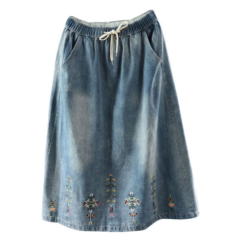 Женская джинсовая юбка с эластичной резинкой на талии Повседневная Свободная