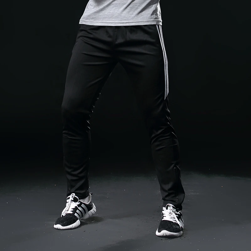 

New Men Running Pants Sport Legging Football Soccer Training Fitness Jogging Gym Elasticity Sport Trousers With Zip Pockets