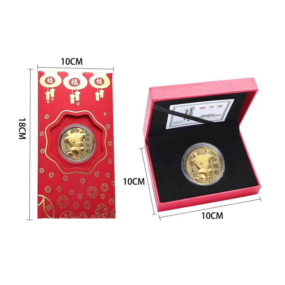

Zodiac Ox Coin 2021 New Year Gold Coin Ox Gold Foil Paper Coin Commemorative Souvenir Home Decoration Collection Gift