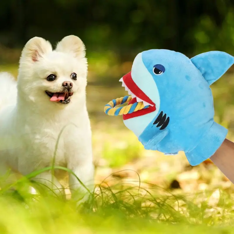 

Funny Shark Crocodile Shaped Pet Dog Toy Puppy Chewing Plush Glove for Interactive Training Built-in BB Sounder
