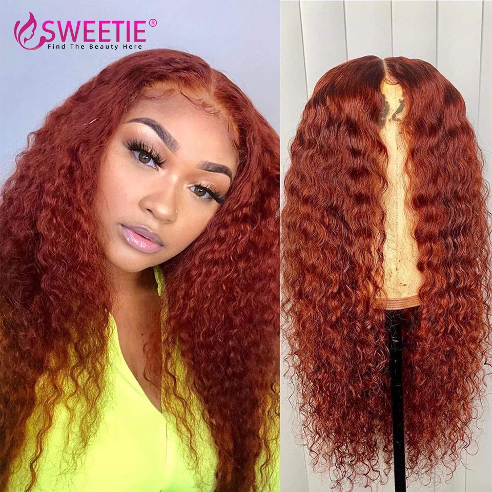 Orange Ginger Color 13x4 Lace Front Wig Water Wave Human Hair Wig 4x4 Lace Closure Human Hair Wigs 180 Density With Baby Hair