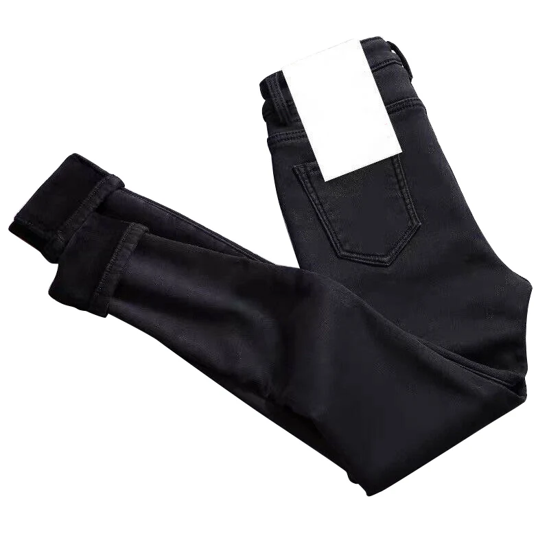 Для женщин Высокая Талия Термальность джинсы с флисовой подкладкой джинсовые