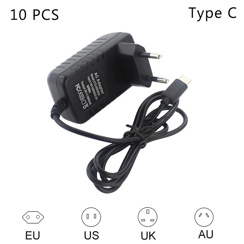10 шт. 5 В 3 А USB C адаптер питания для Raspberry Pi 4 Model B AC 100 240 вход EU US UK AU разъем Type блок