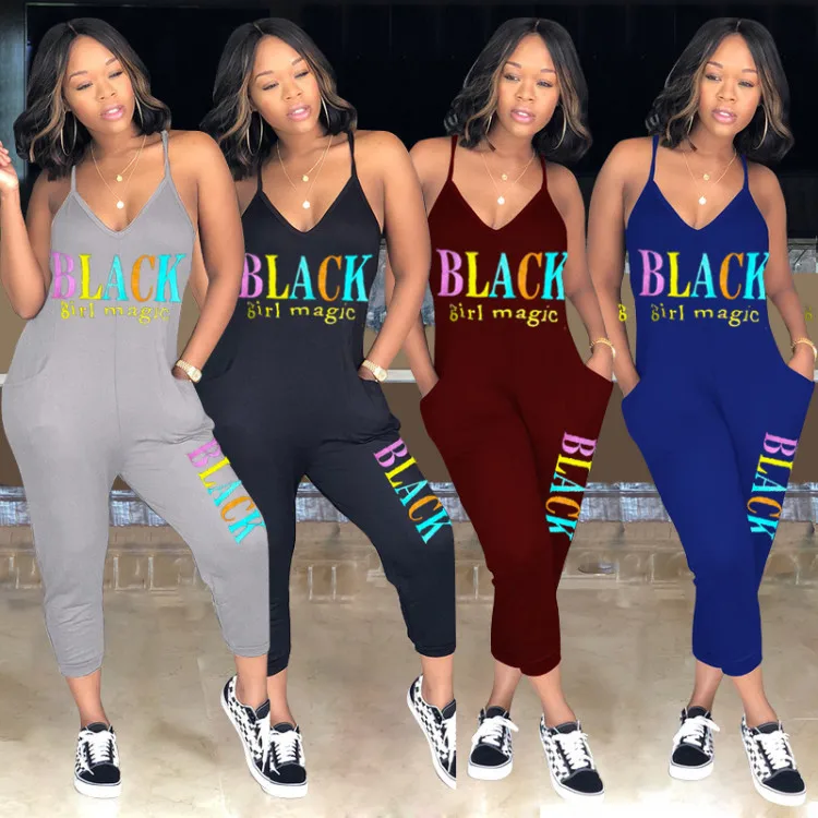 

black letter printing casual jumpsuit women summer new arrival sleeveless high street fashion sweatsuit sexy rompers female