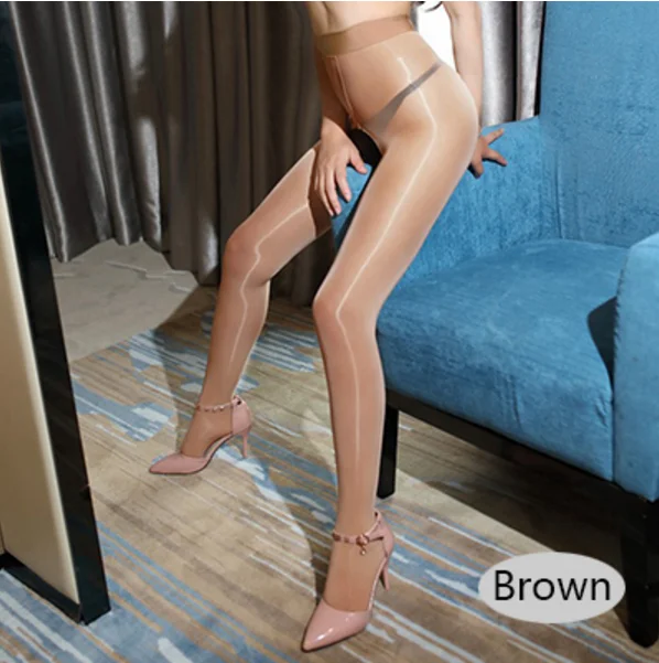 Пикантные блестящие колготки с открытой промежностью для женщин гладкие до