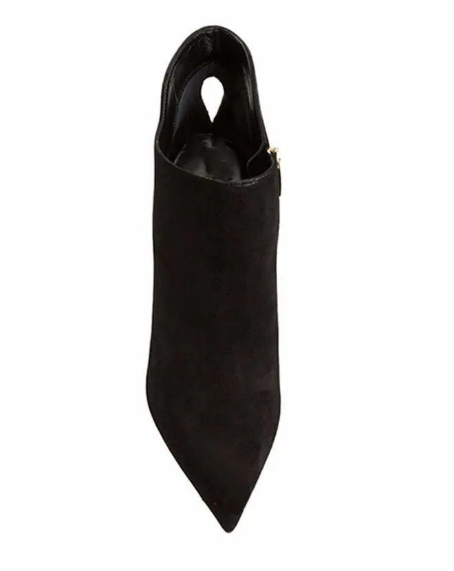 Ladies' Black Velvet Ankle Boots with Thin High Heel and Pointed Toe Woman Fashion Short Boots