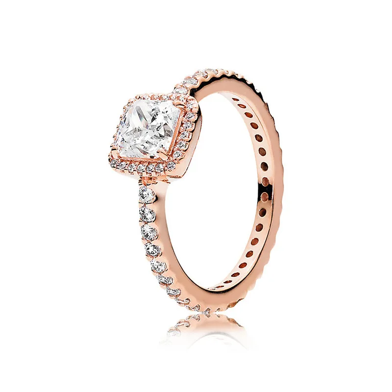 

925 Sterling Silver Pan Ring Rose Gold Four Claw Timeless Elegance Crystal Rings For Women Wedding Party Gift Fine Jewelry