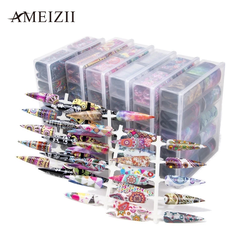 Ameizii 4*100 см/рулон дизайн ногтей перевод рисунка Фольга наклейки Лазерная