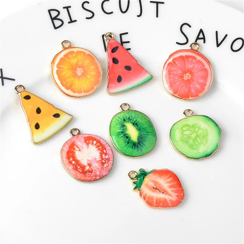 

10pcs Dripping Oil Fruit Series Watermelon Strawberry Alloy Earring Pendant DIY Making Bracelet Keychain Pendant Material