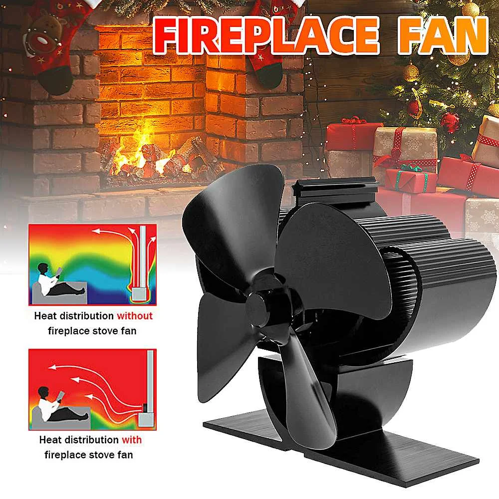 Черный камин 4 лезвия рабочая деревянная горелка Ecofan тихая домашняя фотография