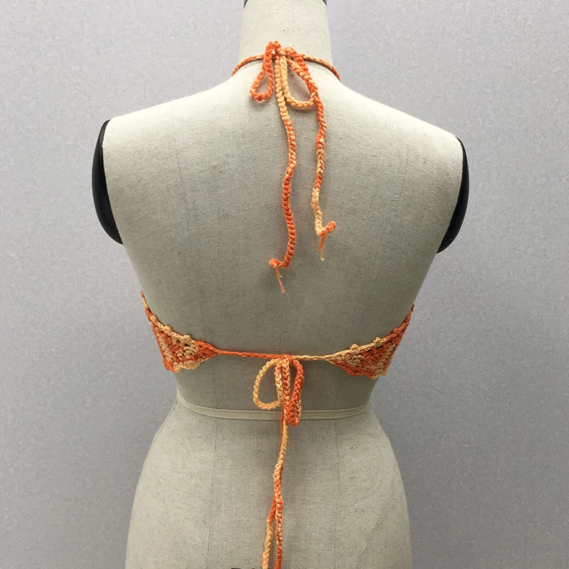 QUEVOON вязанные крючком бикини топы галстук краска открытая шнуровка спина
