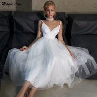 magic awn vintage wedding dresses 2021 saghetti v neck simple tulle white bridal gowns ankle length cheap boho vestidos branco