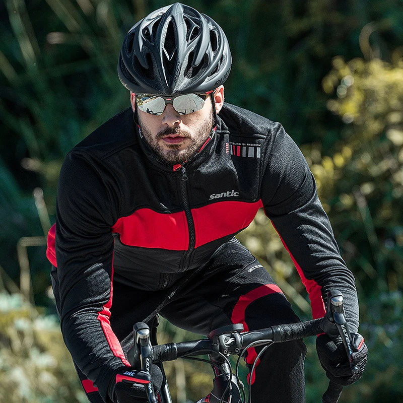 Santic Мужская зимняя куртка для велоспорта хлопок теплая велосипедная одежда