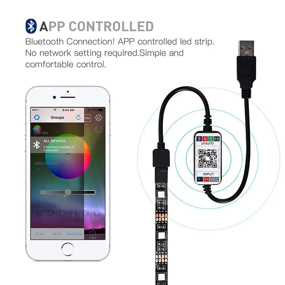 Bluetooth Светодиодные ленты светильник s цветная (RGB) 2835 гибкая светодиодная лампа USB