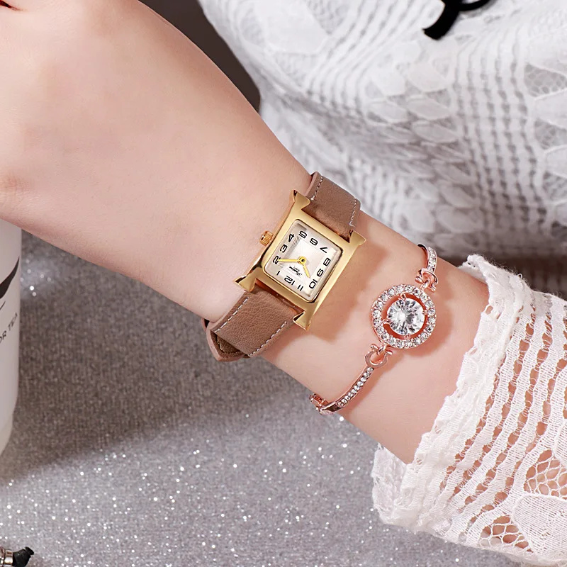 2021 casual square ladies watch bracelet set simple belt watch female gift enlarge