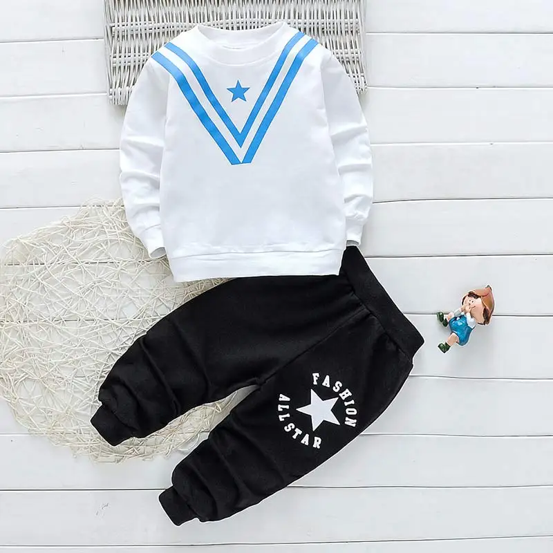 

Kids Boys Active Clothes Fashion Cartoon Stars Boy Suit Casual Wholesale Kids Costumes Baby T-shit Black Pants