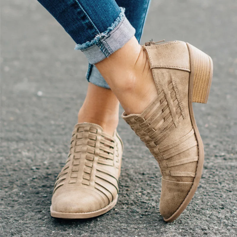 2020 женские ботильоны Женские открытые туфли на высоком каблуке Удобные низком