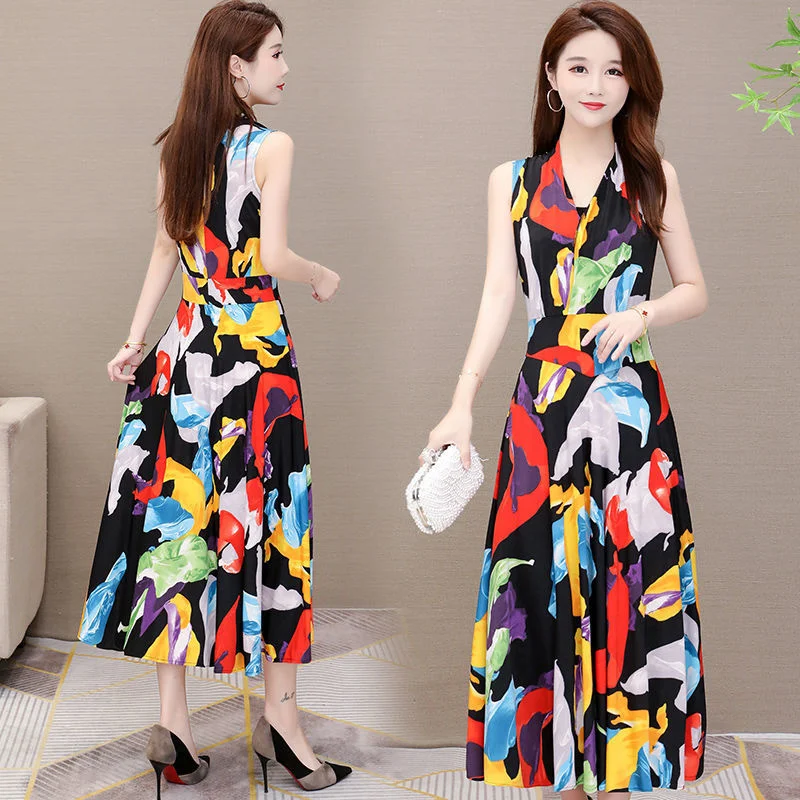 Женское летнее платье с принтом винтажный пляжный сарафан v-образным вырезом без