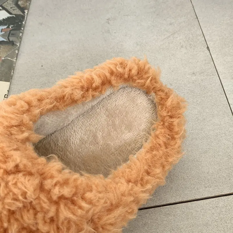 

Woman Slippers Winter Home Shoes New Fashion Cartoon Teddy Dog Faux Fur Waterproof Black Beige Orange Large Size 41 Furry Design
