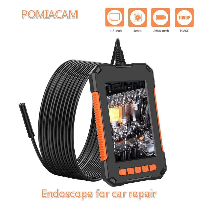 

P40 8MM Industrial inspection endoscope 4.3 inch IPS Full color screen HD 1080P 8LEDs IP67 Waterproof borescope camera 2600 mAh