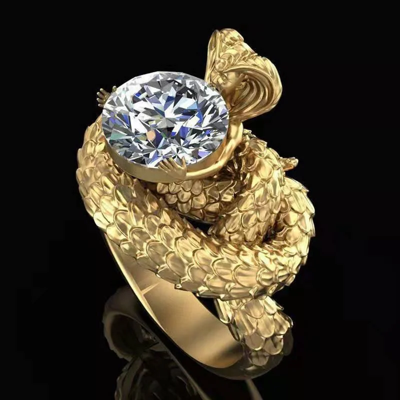 

BAOSHINA Cobra New Winding inlaid With White Zircon Ring For Women Fashion Rings Jewelry Hand Accessories Size 5-11