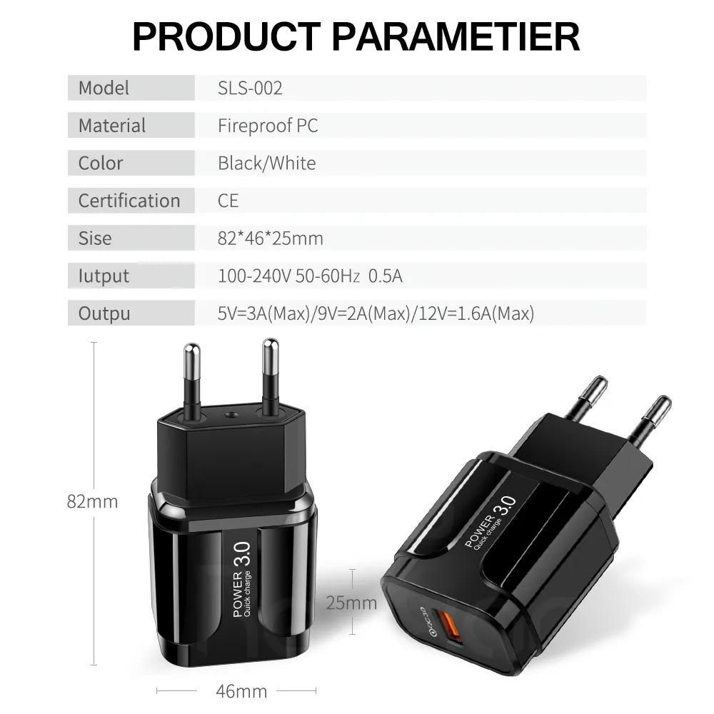 Зарядное устройство Rexxar 18 Вт USB 3 0 быстрая зарядка для iPhone 11 Samsung A40 Xiaomi Huawei Mate
