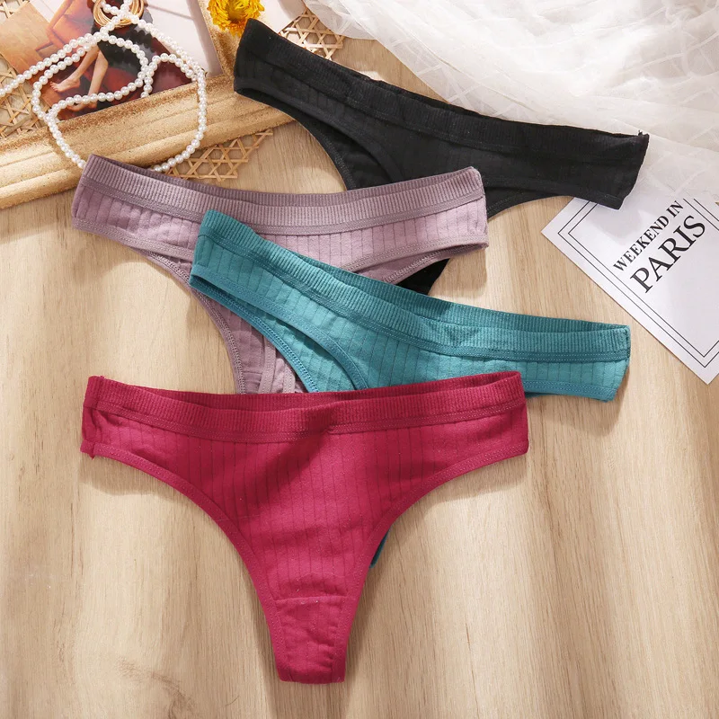 

Fashion Pure Colors G-string Low-waist Ladies Panties Women Underwear Cotton Sexy Soft M/L/XL Thongs Multicolor 2020 New Panties