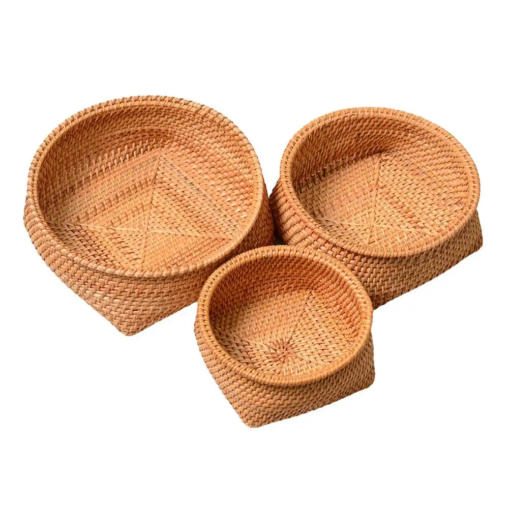 

Handwoven Storage Basket Table Organizer Macrame Wicker Fruit Tray Multi-Purpose Food Fruits Vegetable Bread Storage Basket