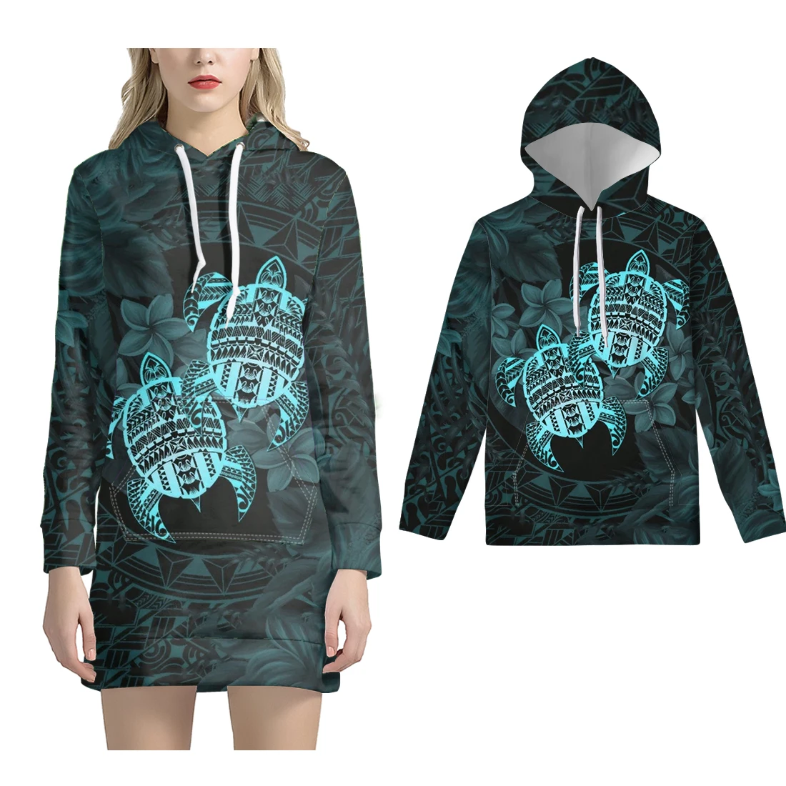 

NOISYDESIGNS Women Hoodie Dress Sweatshirts Match Men Hooded Pullover Hawaii Turtle Polynesian Hibiscus Plumeria Couple Clothing