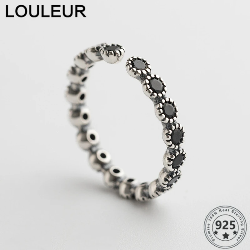 

LouLeur 2020 Trend 925 Sterling Silver Ring Daily Chain Rings Black Zircon For Women Jewelry Adjustable Ring Silver 925 Jewelry