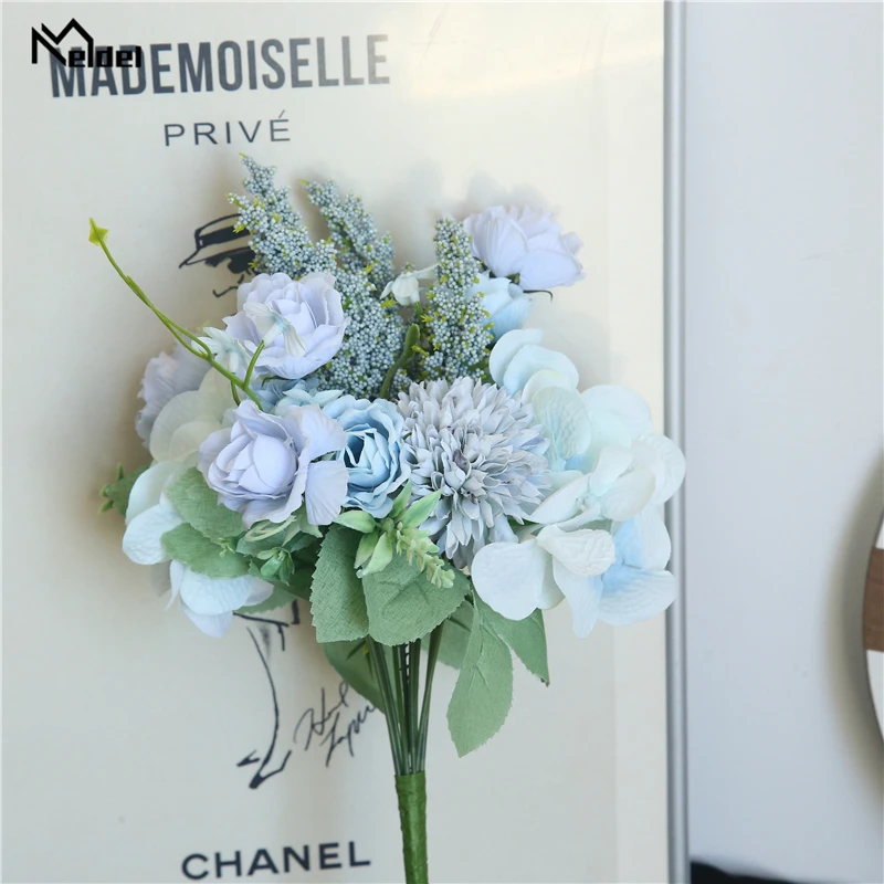 Искусственный цветок Meldel букет роз Шелковый помпон гортензии декор для