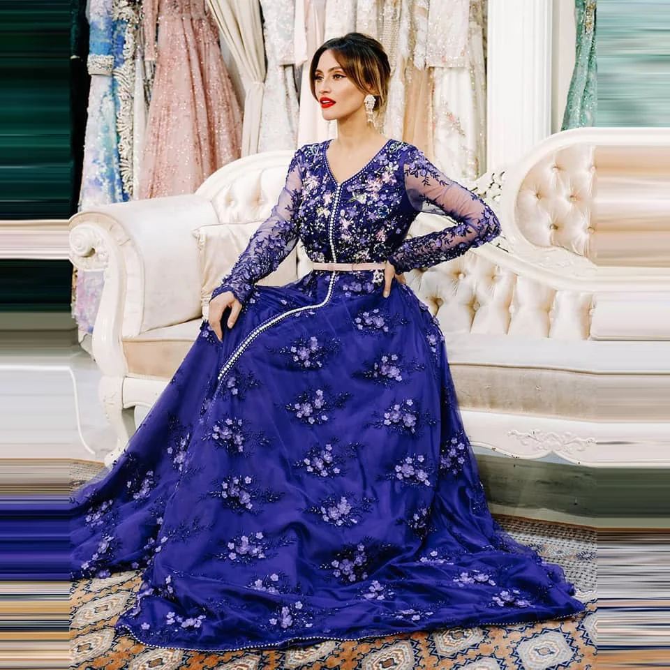 

Beading Crystal Moroccan Kaftan Evening Dresses Custom Made Appliques Long Sleeves Muslim Arabic Prom Dress Dubai Algerian Gown