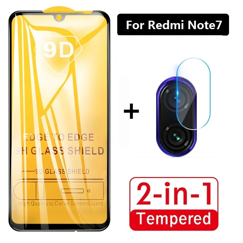 Закаленное стекло 9D 2 в 1 для Redmi Note 8 Pro 7 полное покрытие защита задней линзы