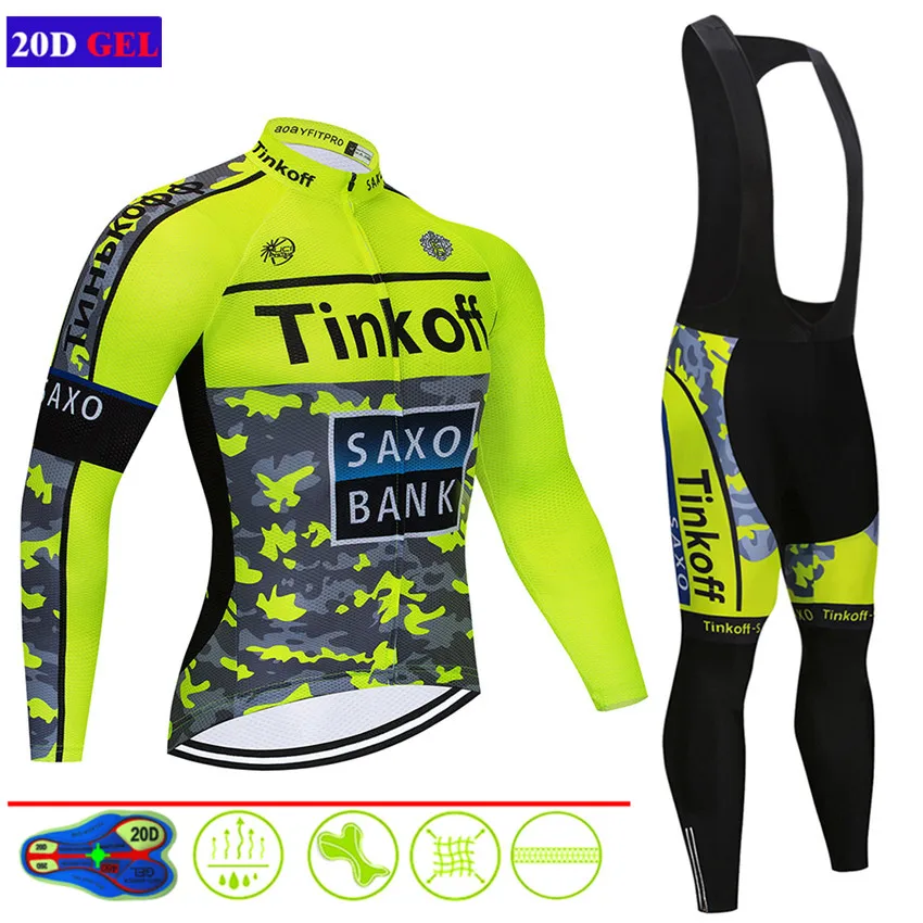 

20D Silicone! tinkoff long sleeve cycling jersey pants bicycle sports cycling autumn wear clothes set Ropa Ciclismo