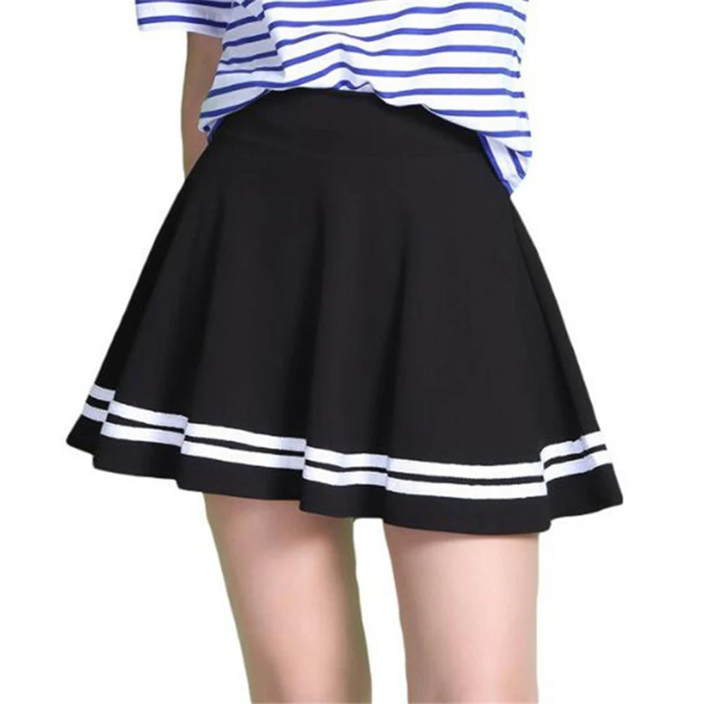 

Summer Women Skirt Pleated Black White Stripe High Waist A Line School Short Ladies Girls Mini Skirts 2021
