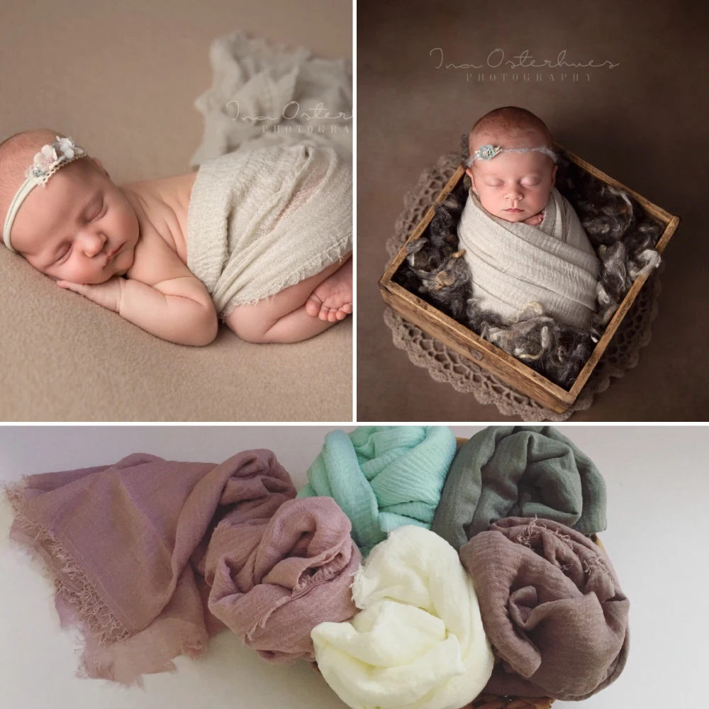 

Cotton Linen Scarf Newborn Photography Props Baby Girl Lace Knitted Photoshoot Accessori Studio Fotografia Photo Shooting Wraps
