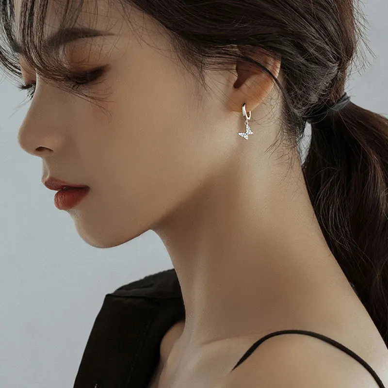 

Genuine 925 Sterling Silver Dainty Zircon Butterfly Short Drop Earrings Small Butterflies Jewelry for Women Girls