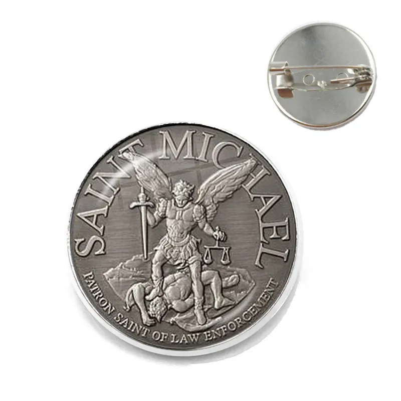 1 шт. 25 мм Стеклянная брошь из кабошона Archangel St.Michael Protect Me Saint Shield защита Charm русский