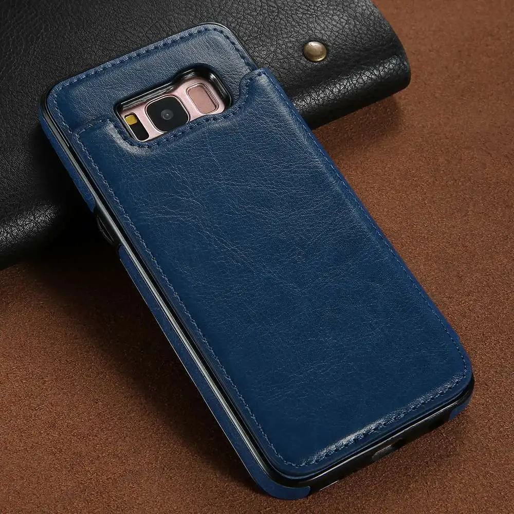 Синий Роскошный кожаный чехол в стиле ретро для samsung Galaxy S8 Plus, чехол-книжка с подставкой и отделением для карт, чехол для iPhone samsung Note 10 S10 S9 Plus S7, чехол - Цвет: Синий