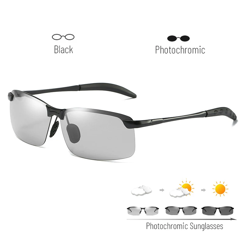 C1 black photo Поляризованные фотохромные солнцезащитные очки для мужчин, для вождения, прямоугольные, хамелеон, меняющие цвет, солнцезащитные очки, день, ночное видение, антибликовые очки - Цвет линз: C1 black photo