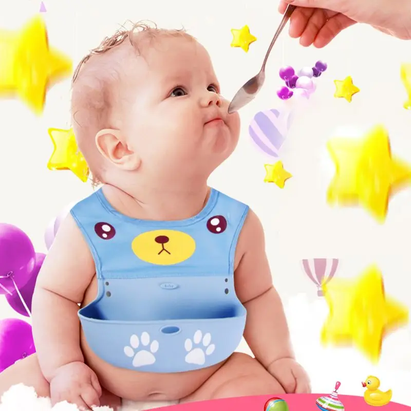 

5 Colors Baby Bib Waterproof Silicone Food Catcher Pocket Adjustable Feeding Saliva Towel New Dropship