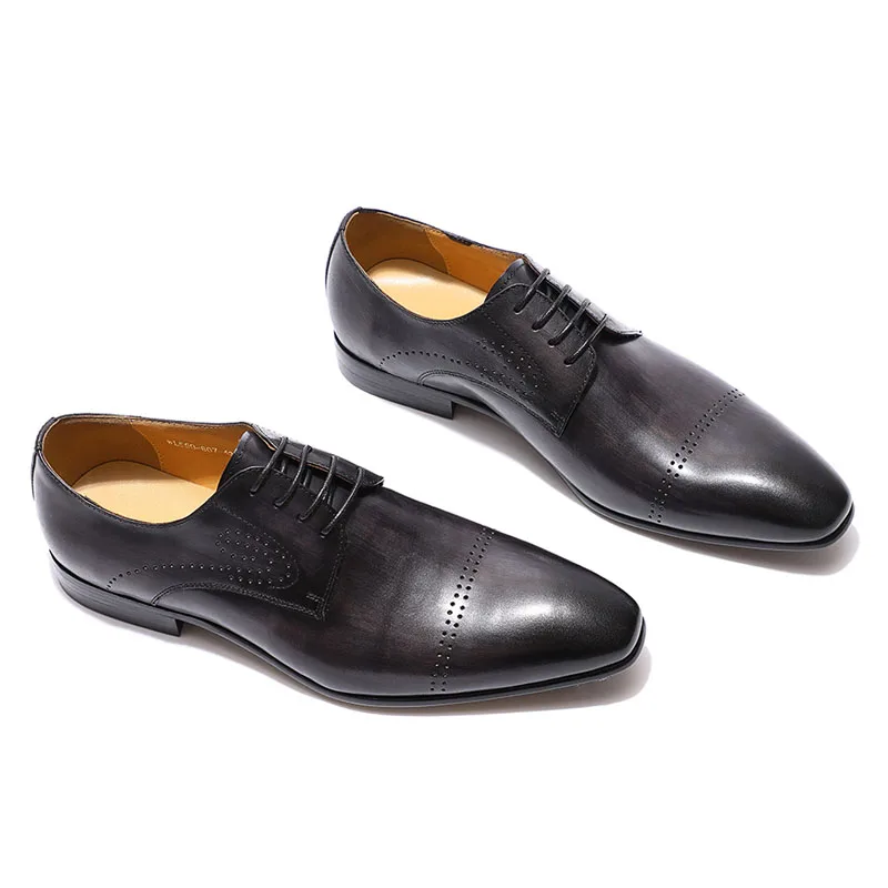 Мужские модельные туфли FELIX CHU серые коричневые Броги из натуральной кожи с