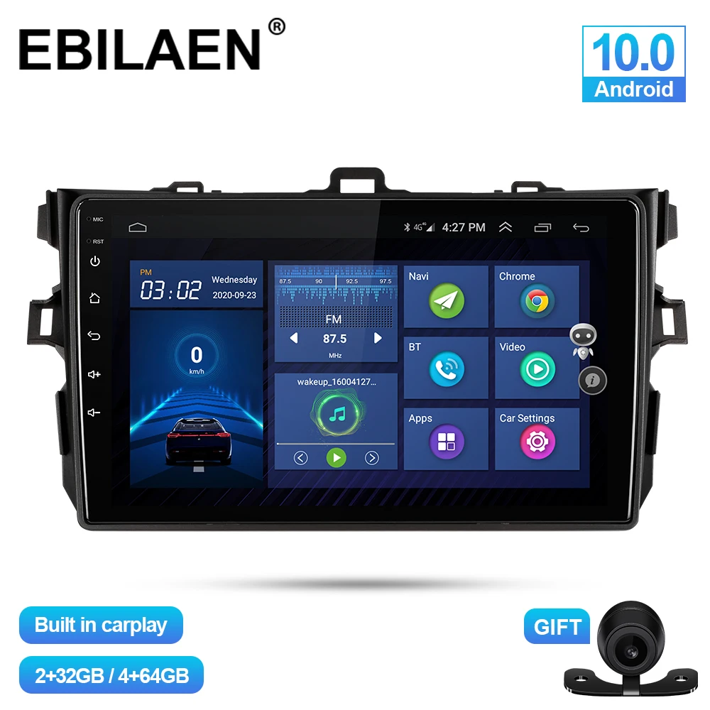 Автомобильный мультимедийный плеер EBILAEN Android 10 0 для Toyota Corolla E140 E150 2006-2013 г.