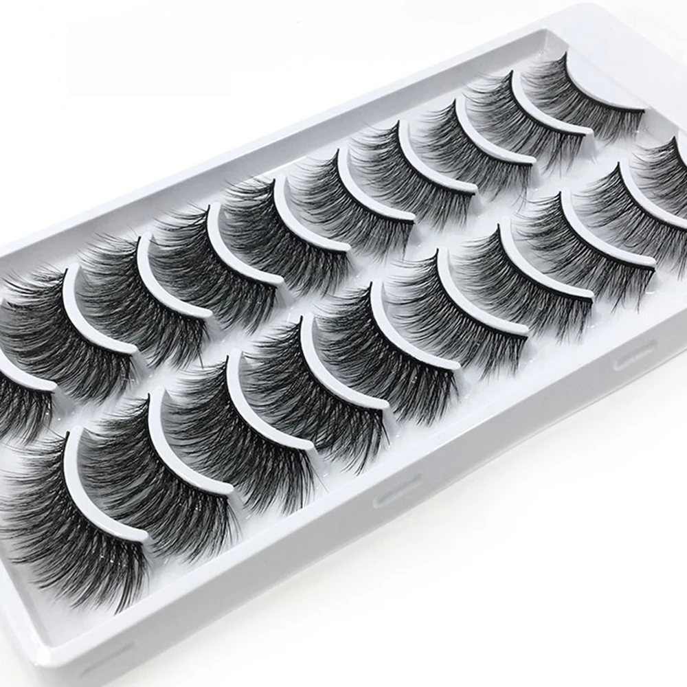LADYLUNA 1/10Pair Handmade Mixed Wispy Fluffy Natural Thick Long 5D Mink Real Hair False Eyelashes Extension Beauty Makeup Kit