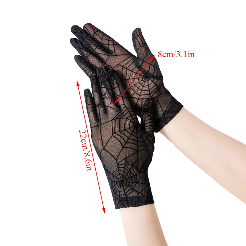 

Women's Full Finger Spider Web Pattern Gloves Props Cosplay Performance Gloves For Halloween Decoration Dress Up Dance Party