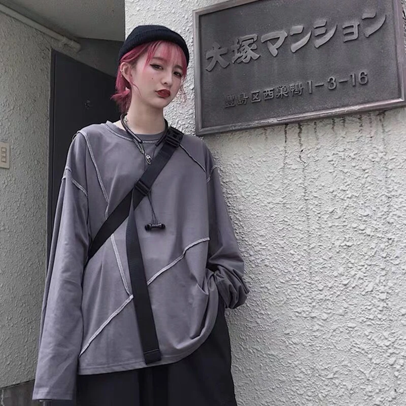 Футболка мужская с длинными рукавами винтажная свободная уличная одежда в стиле