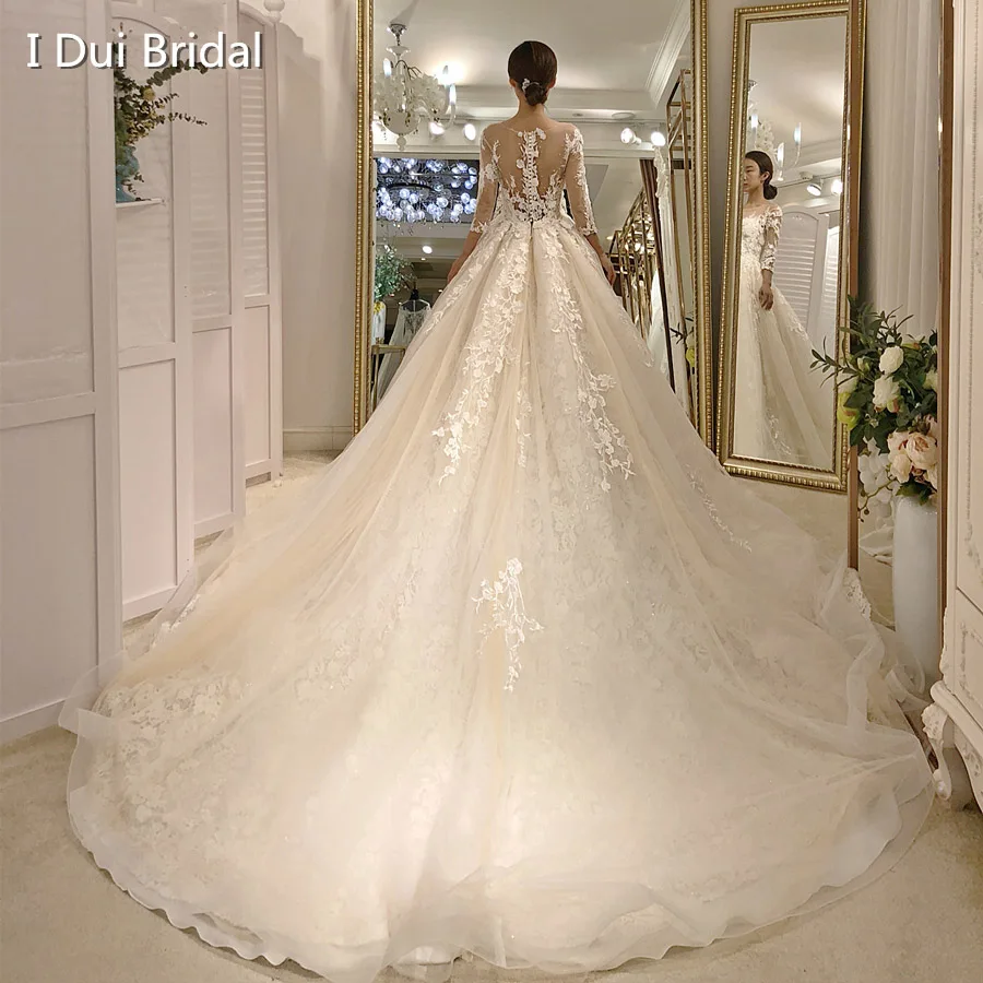 

Ball Gown Half Sleeve Lace Wedding Dress High Quality Brand Luxury Bridal Gown