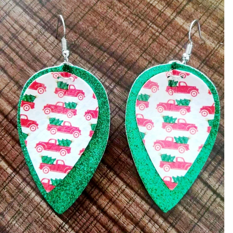 Новинка 2019 двухслойные блестящие серьги из искусственной кожи на рождественскую